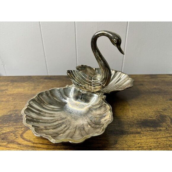VTG Silverplate Swan & Double Shell Divided Candy/Nut Dish - Picture 2 of 5